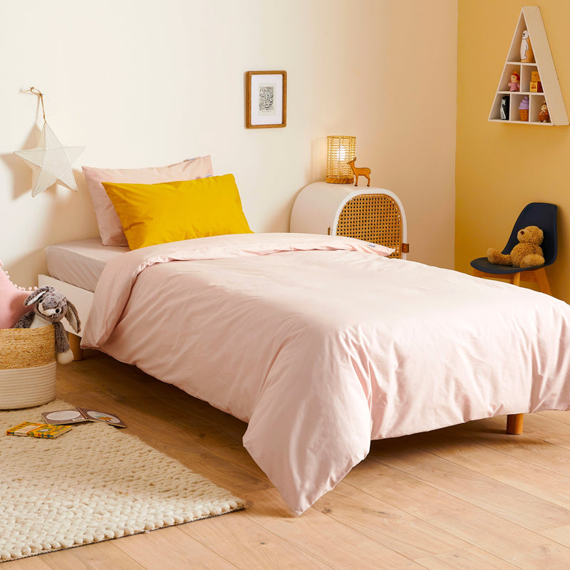 La housse de couette enfant en percale de coton bio - Rose poudré