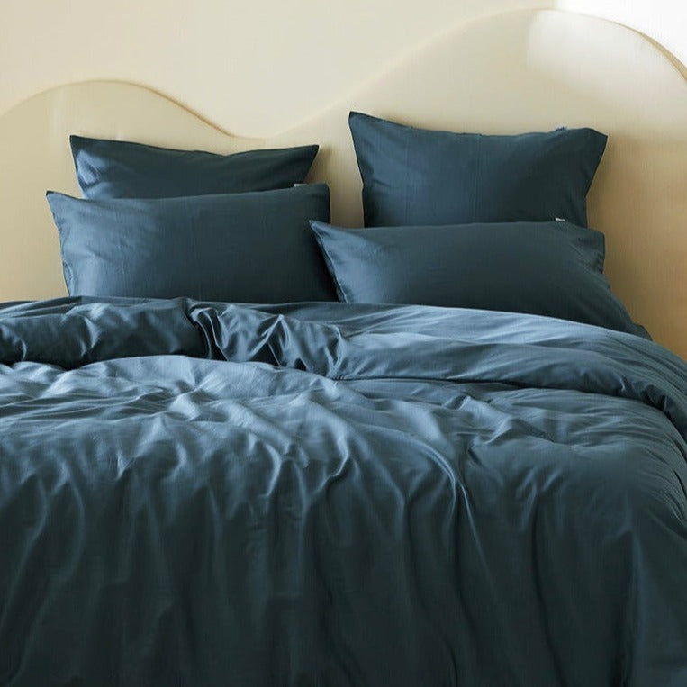 La housse de couette en satin de coton bio - Bleu ardoise