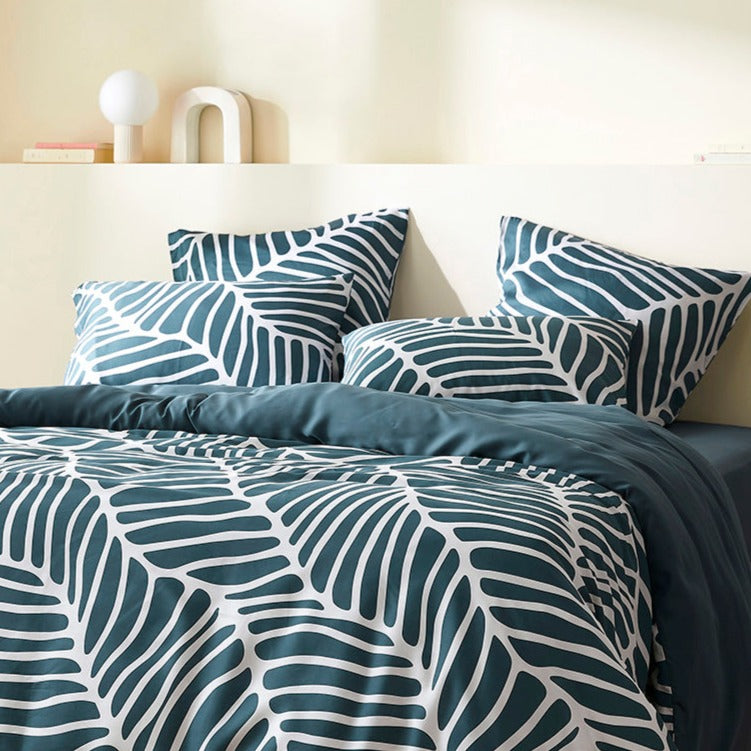 La housse de couette en Tencel™ - Dunes bleu ardoise - Verso uni