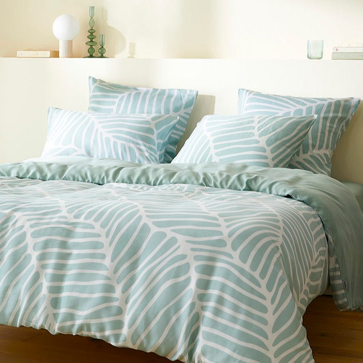 La housse de couette en Tencel™ - Dunes vert d'eau - Verso uni