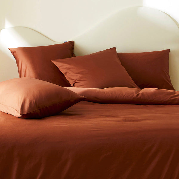 2 taies d'oreiller en satin de coton bio - Terracotta