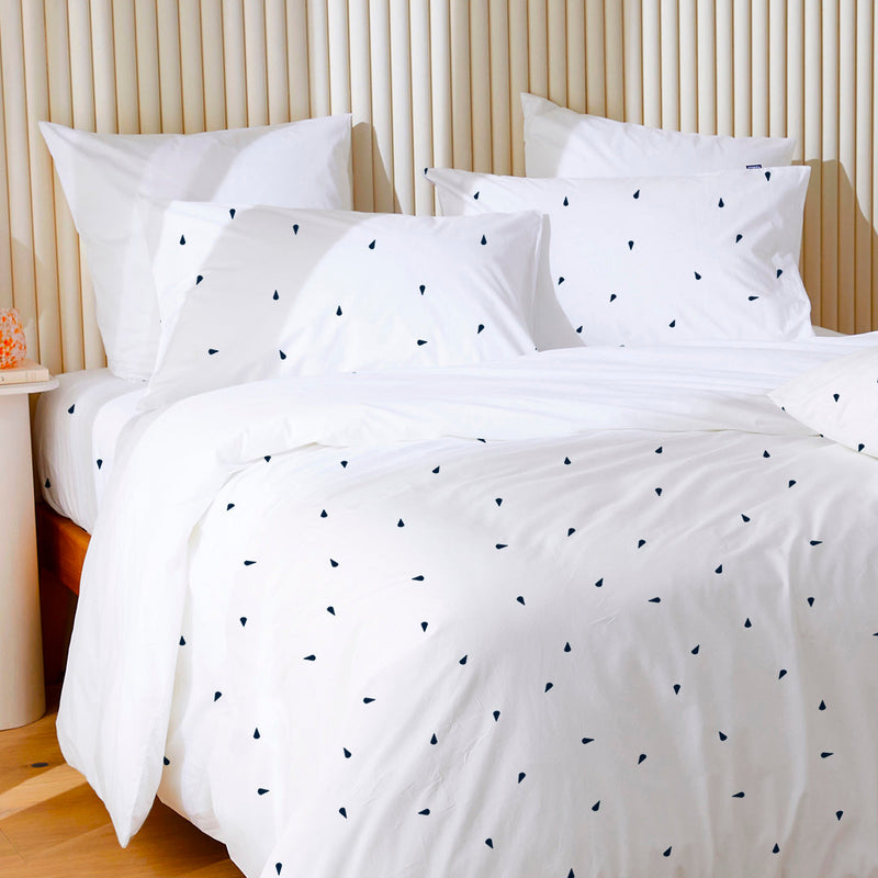 La housse de couette en percale de coton bio - Pétales (marine et blanc) - Recto