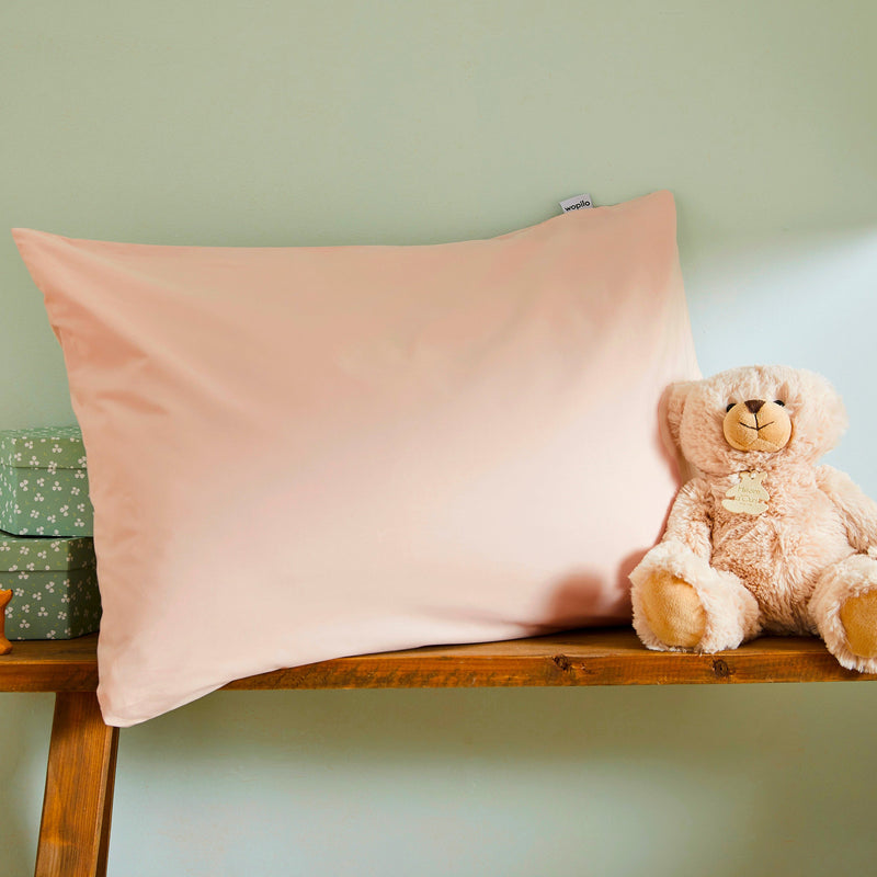 Taie d'oreiller enfant en percale de coton bio - Rose poudré