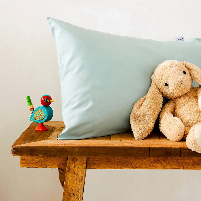 Taie d'oreiller enfant en percale de coton bio - Vert d'eau