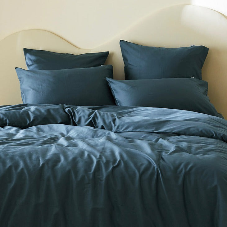 La taie d'oreiller en satin de coton bio - Bleu ardoise