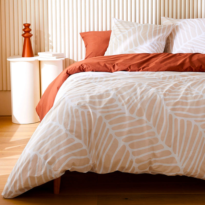 La housse de couette en percale de coton bio - Dunes beige et terracotta