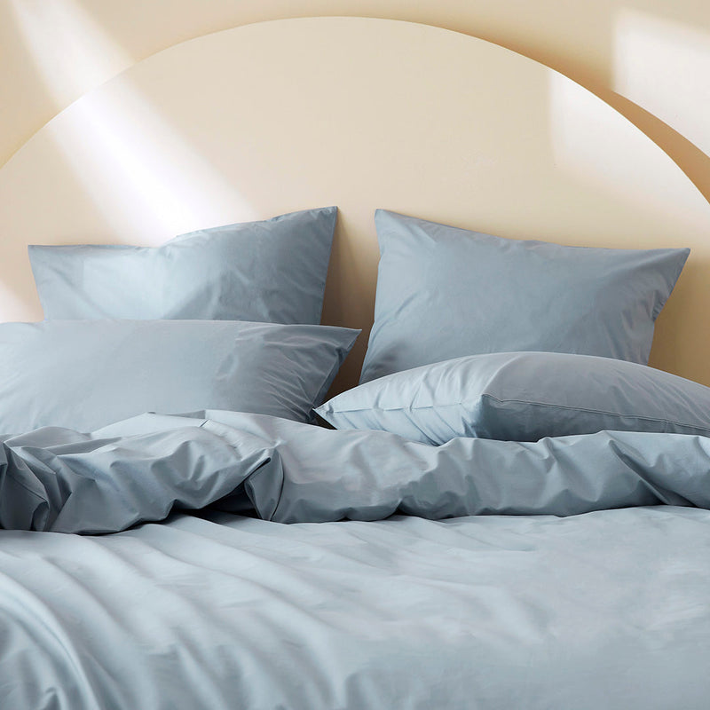 2 taies d'oreiller en percale de coton bio - Bleu horizon