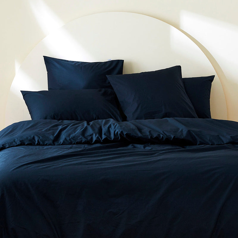 La taie d'oreiller en percale de coton bio - Bleu marine